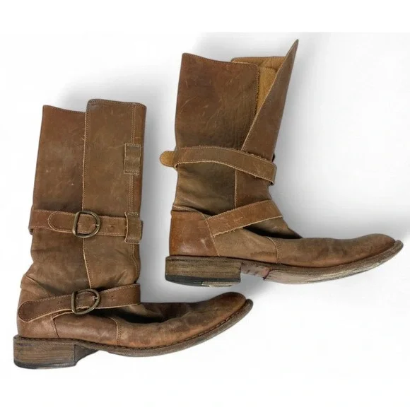 Fiorentini + Baker Eternity Engineer Moto Boots Womens 40 10 Brown Leather READ - Picture 2 of 8